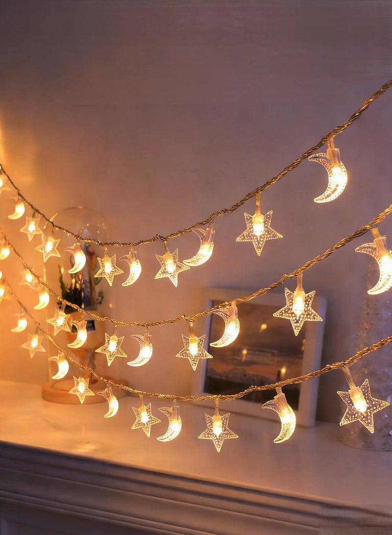 فوريول ستار أضواء رمضان، أضواء نافذة خيوط، أضواء زينة عيد مبارك مع 40 مصباح LED، تعمل بالبطارية، دافئة باللون الأبيض، 6 أمتار - Image 1